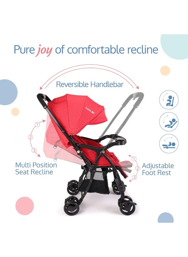 LuvLap Spark Baby Stroller, Pram for Baby with 5 Point Safety Harness, Spacious Cushioned seat with Side Padding, Multi Level seat Recline, Lightweight Baby Stroller for 0 to 3 Years (Red) - Image 2